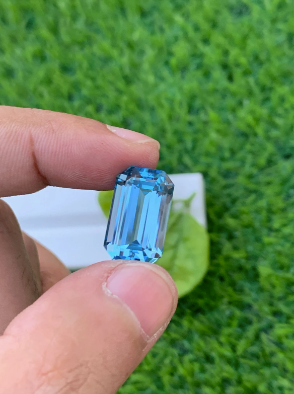 Swiss Blue Topaz Natural Gemstone Emerald Cut Loose Topaz Gemstone Flawless Topaz Stone Necklace Jewelry Making December Birthstone ,17.10CT