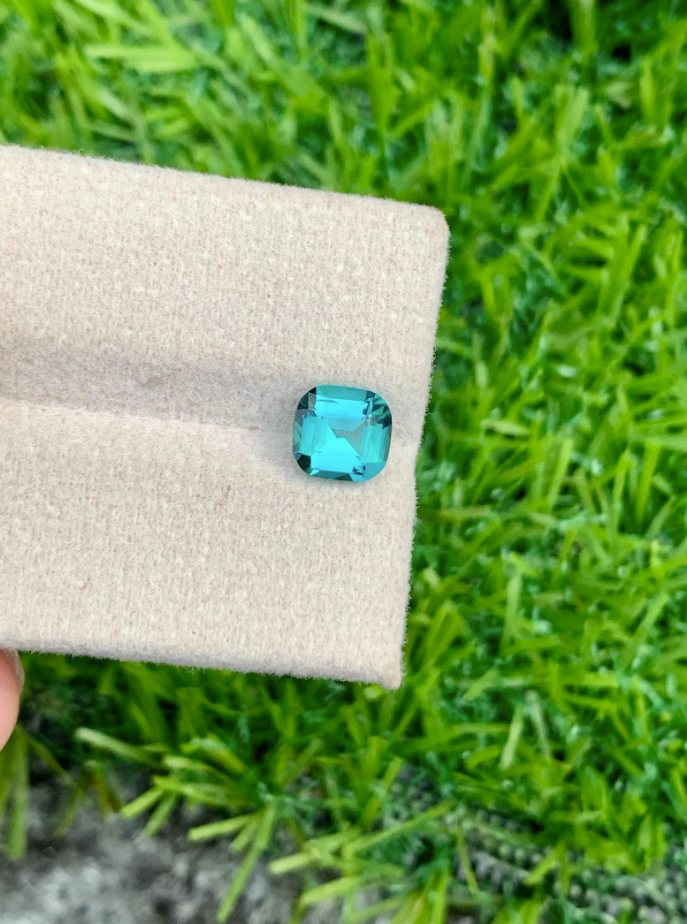 1.25ct Blue Lagoon Tourmaline – Natural Cushion Cut Gemstone from Afghanistan
