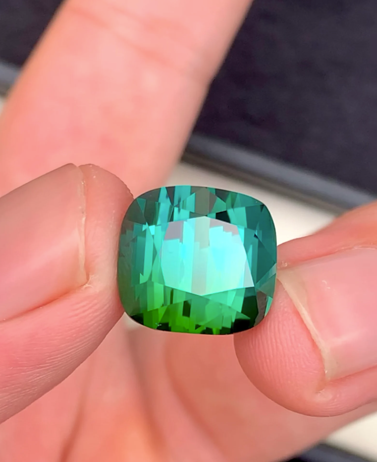16.40ct Blue-Green Tourmaline – Flawless Cushion Cut Gemstone from Afghanistan