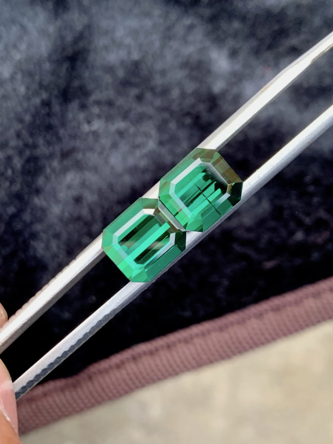 8.80ct Forest Green Tourmaline Pair – Natural Emerald Cut Elbaite from Afghanistan