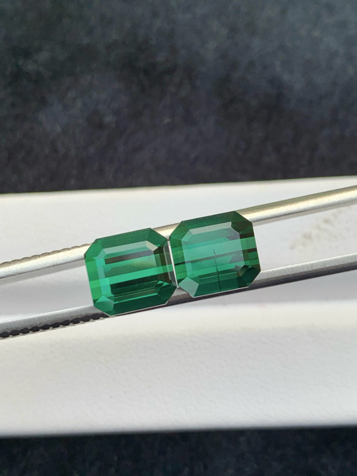 8.80ct Forest Green Tourmaline Pair – Natural Emerald Cut Elbaite from Afghanistan