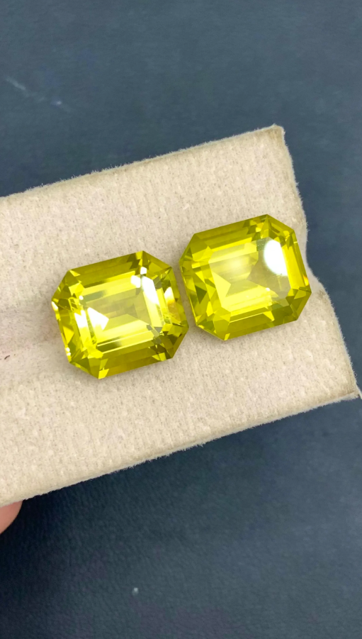 19.55ct Natural Olive Green Citrine Pair – Emerald Cut Quartz Gemstones for November Birthstone Jewelry