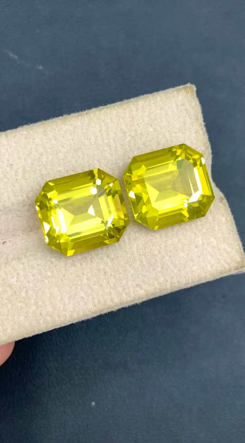 19.55ct Natural Olive Green Citrine Pair – Emerald Cut Quartz Gemstones for November Birthstone Jewelry