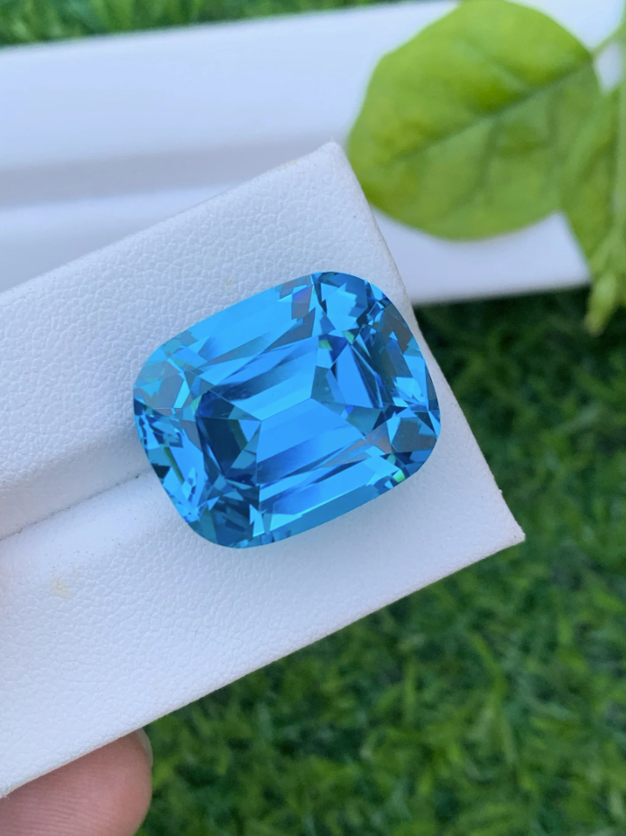 35.65ct Electric Blue Topaz – Loupe Clean Cushion Cut Gemstone from Brazil
