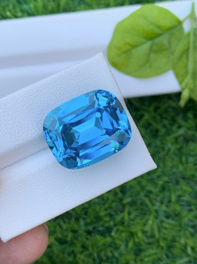 35.65ct Electric Blue Topaz – Loupe Clean Cushion Cut Gemstone from Brazil