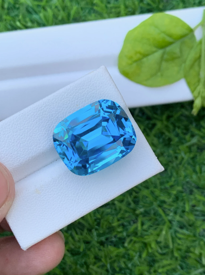 35.65ct Electric Blue Topaz – Loupe Clean Cushion Cut Gemstone from Brazil