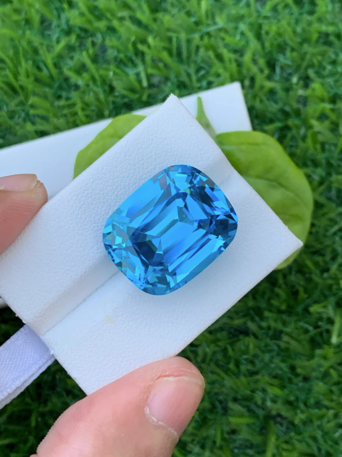 35.65ct Electric Blue Topaz – Loupe Clean Cushion Cut Gemstone from Brazil