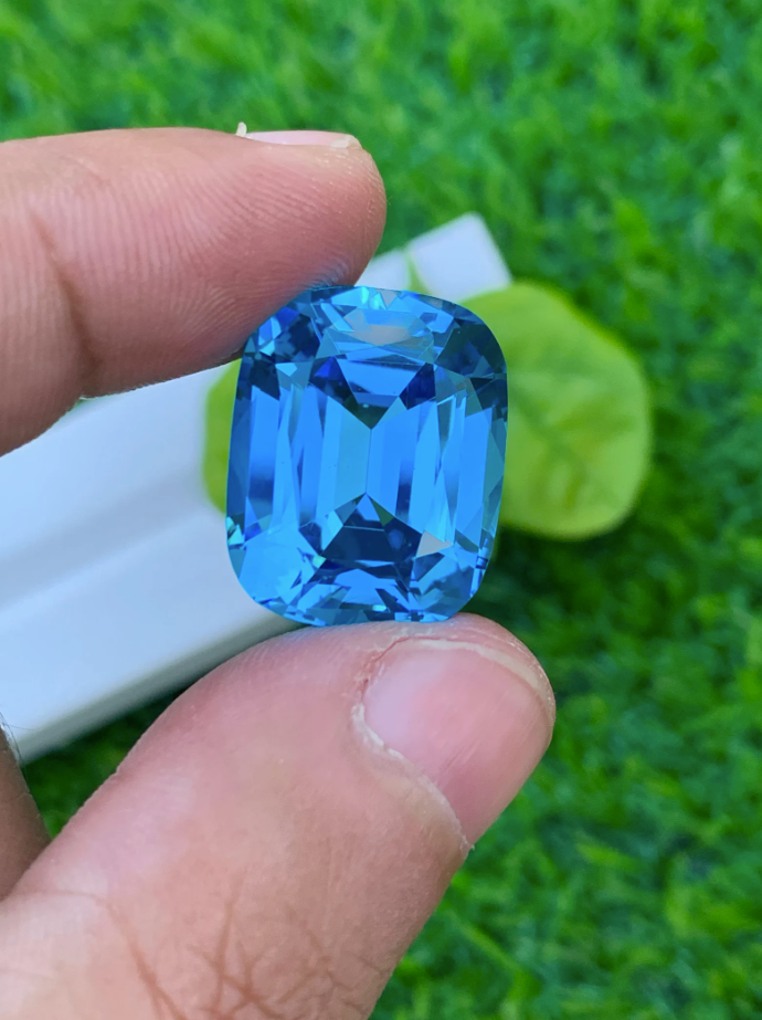 35.65ct Electric Blue Topaz – Loupe Clean Cushion Cut Gemstone from Brazil