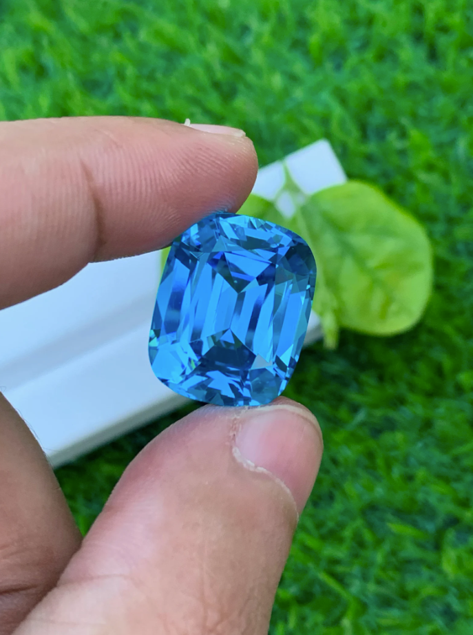 35.65ct Electric Blue Topaz – Loupe Clean Cushion Cut Gemstone from Brazil