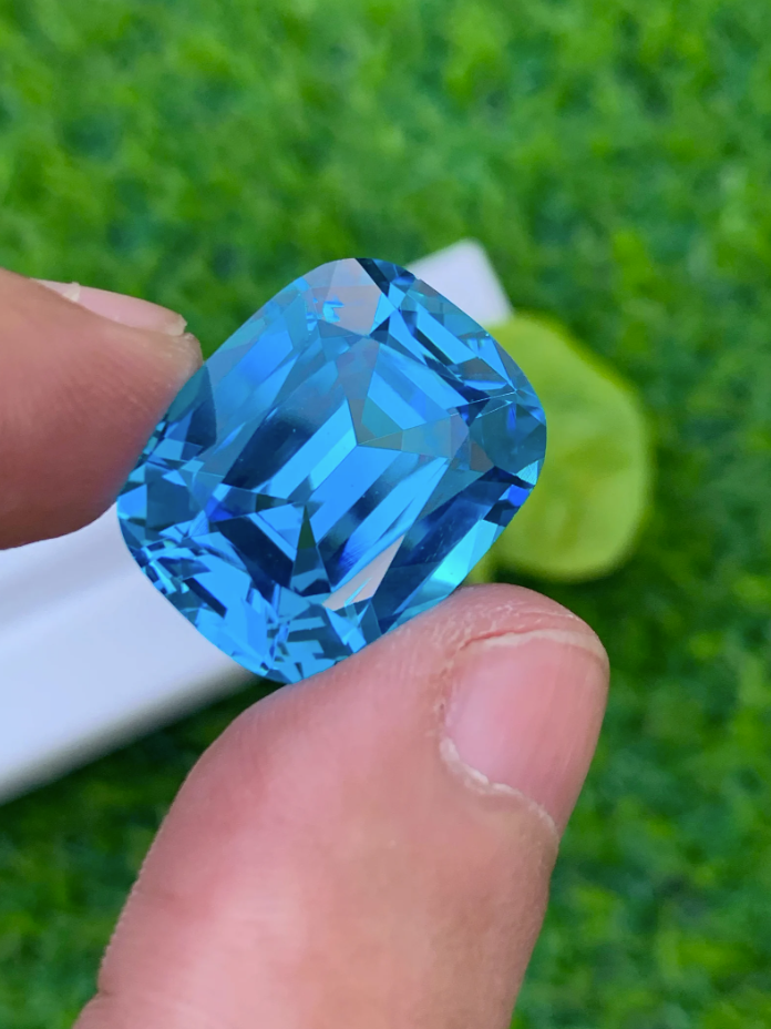 35.65ct Electric Blue Topaz – Loupe Clean Cushion Cut Gemstone from Brazil