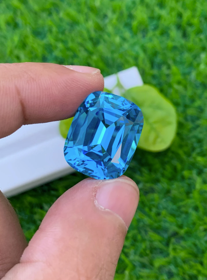 35.65ct Electric Blue Topaz – Loupe Clean Cushion Cut Gemstone from Brazil