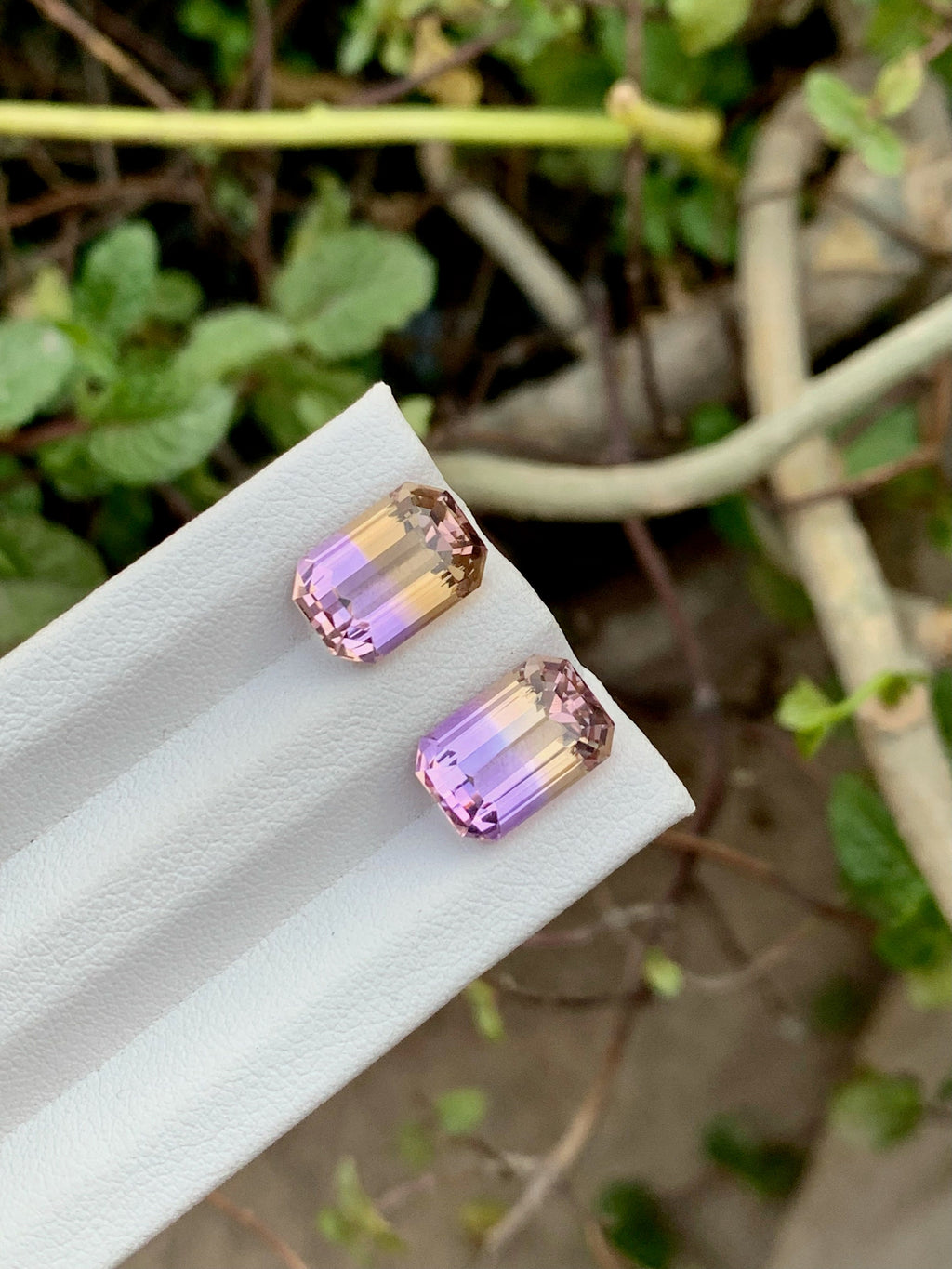 Emerald Cut Ametrine Gemstone Pair: Bi-Color Jewelry Stone, 9.60CT