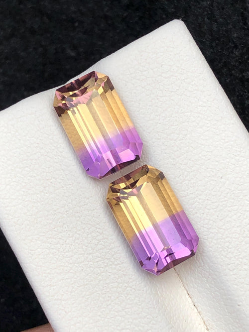 Ametrine 9.30ct - Emerald Cut Bi Color Pair - Brazil