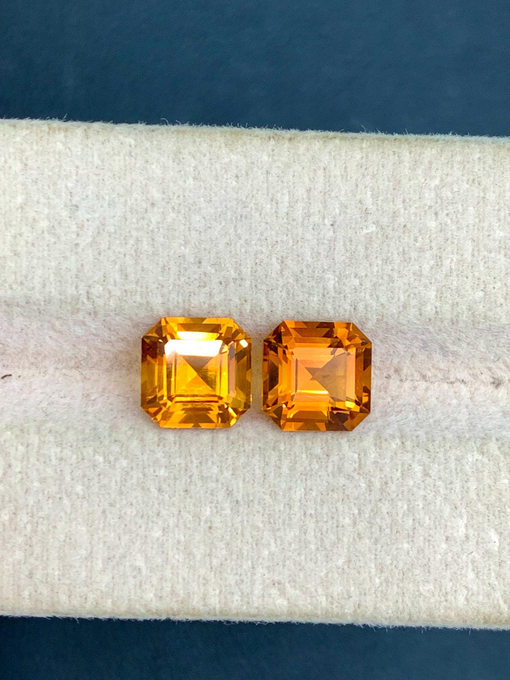 Madeiran Citrine Gemstone Pair: Orange Ascher Cut, November Birthstone, 3.75 Carat