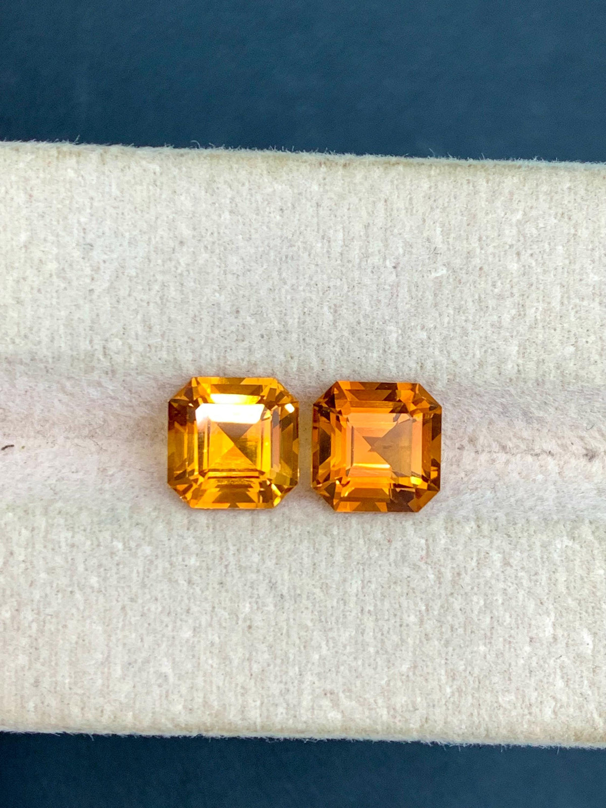 Madeiran Citrine Gemstone Pair: Orange Ascher Cut, November Birthstone, 3.75 Carat