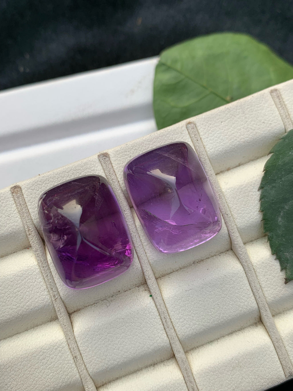 Deep Purple Amethyst Cabochon Pair: February Birthstone, 68.45 Carat