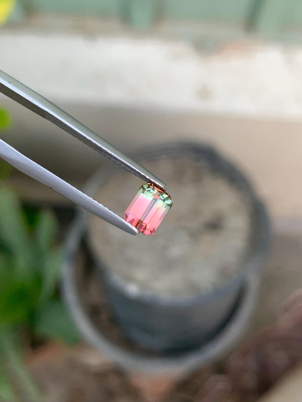 Emerald Cut Bi-Color Tourmaline Gemstone: Pink/Green, 1.30 CT