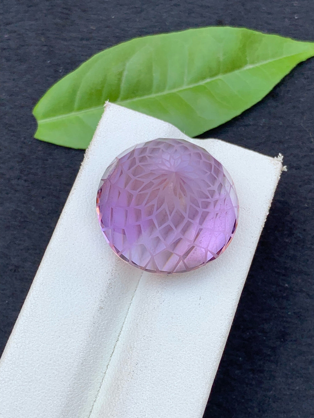 59 Carat Precision Cut Amethyst Gemstone: Purple Pink Flower Cut