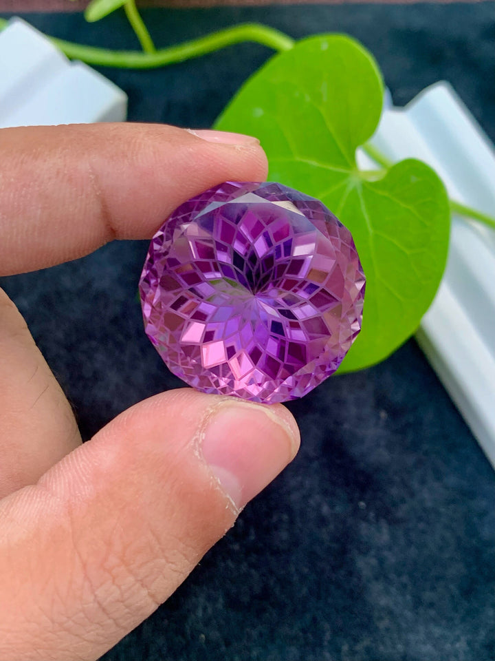 83.65 CT Purple Pink Amethyst Gemstone: Precision Flower Cut, February Birthstone