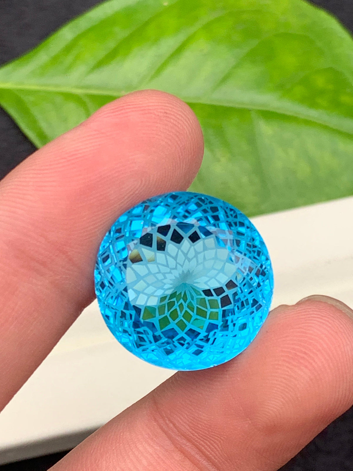 Precision Flower Cut Swiss Electric Blue Topaz Loose Gemstone 4.35 carat