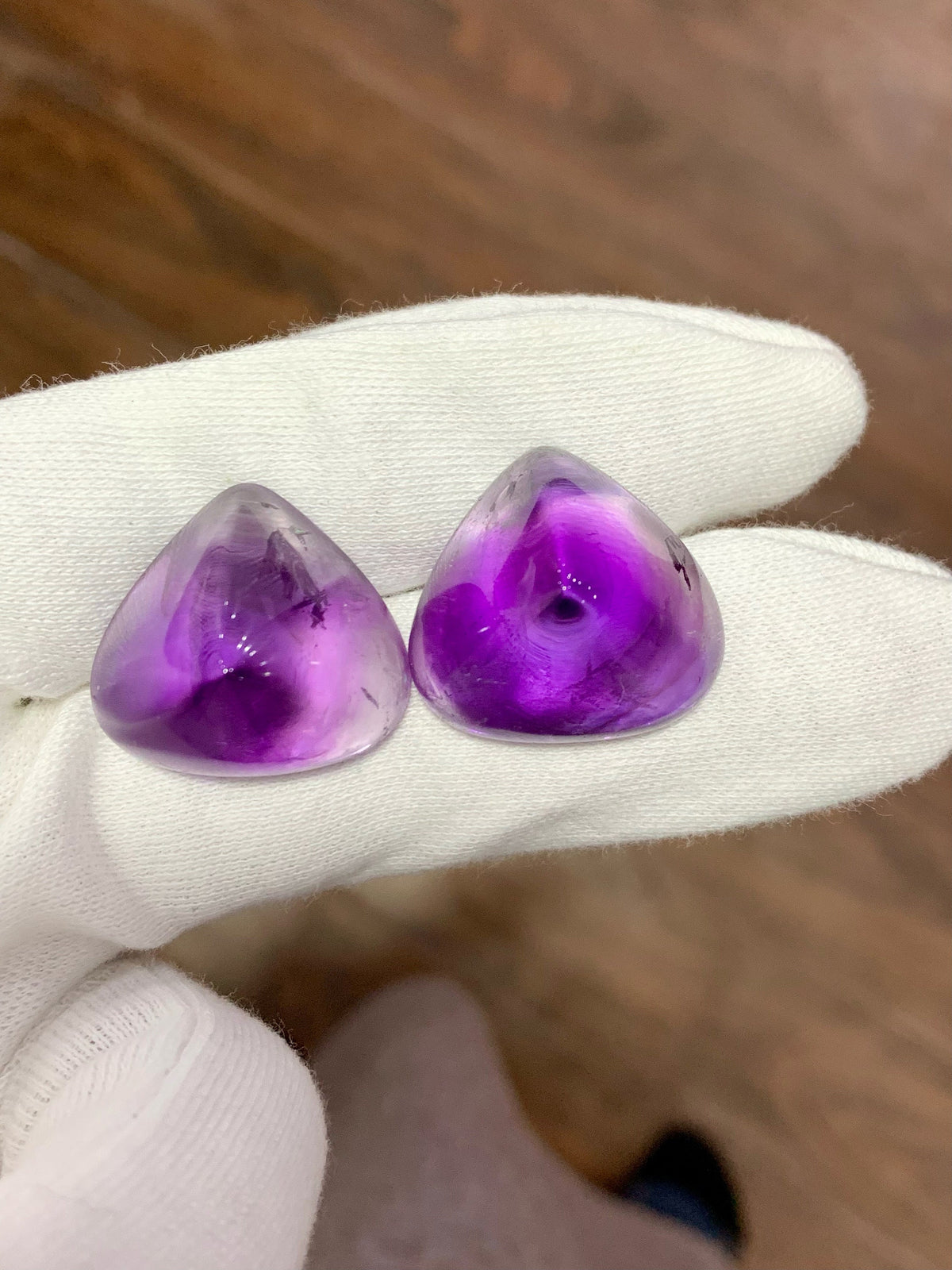 Faceted Amethyst Cabochon Pair: 122.60 CT, Triangular Cut, Brazilian Gemstone