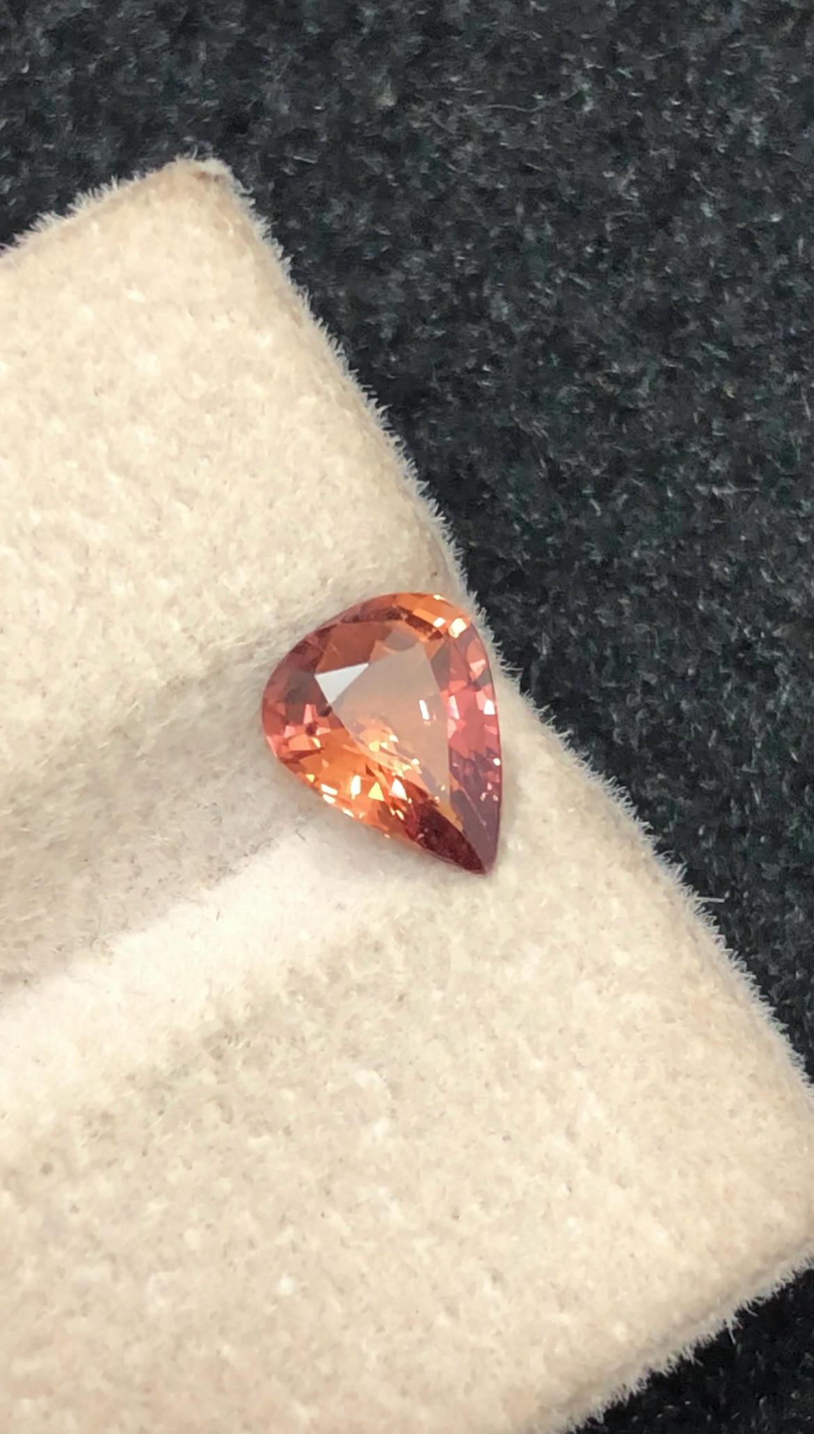 Padparadscha Sapphire 1.06 ct Pear Cut , Madagascar – Pinkish-Brownish-Orange Sparkle Certified