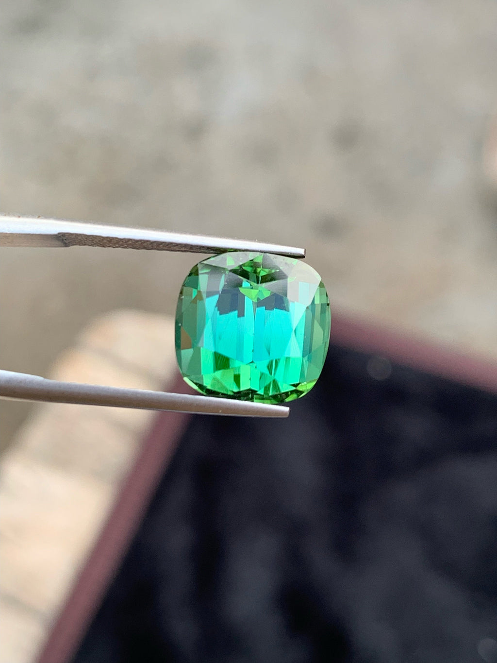 Blue Green Tourmaline Gemstone: Cushion Cut, 8.15 Carat