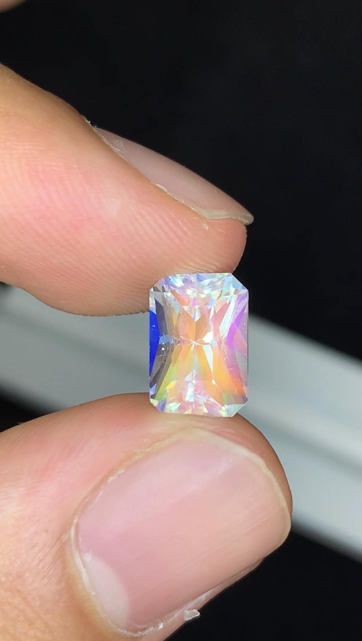 Rainbow Moonstone Gemstone: Emerald Cut, VVS Clarity, Madagascar Origin