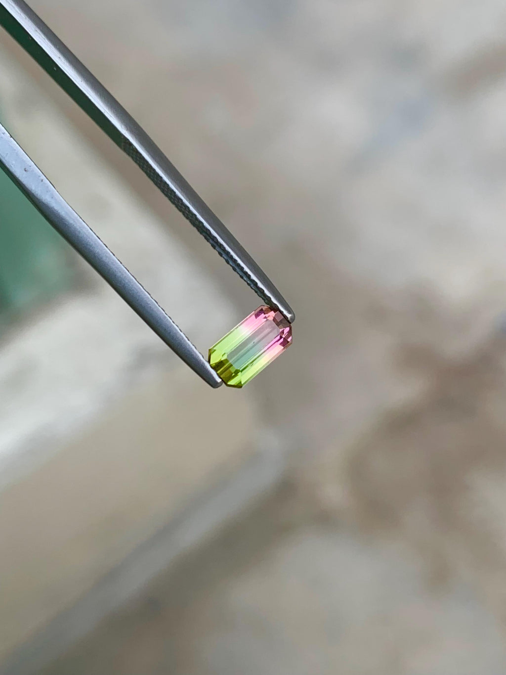 Bi-Color Tourmaline Gemstone: Emerald Cut, 0.80 CT Loose Stone