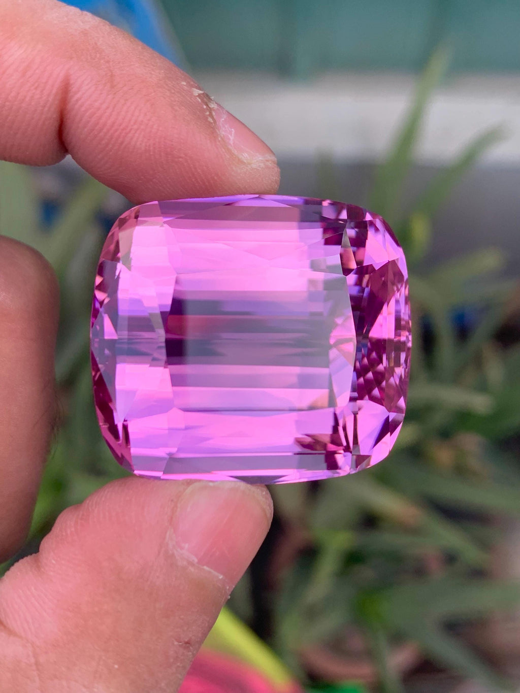 Peach Pink Kunzite Gemstone: 180.45 CT Cushion Cut, Flawless