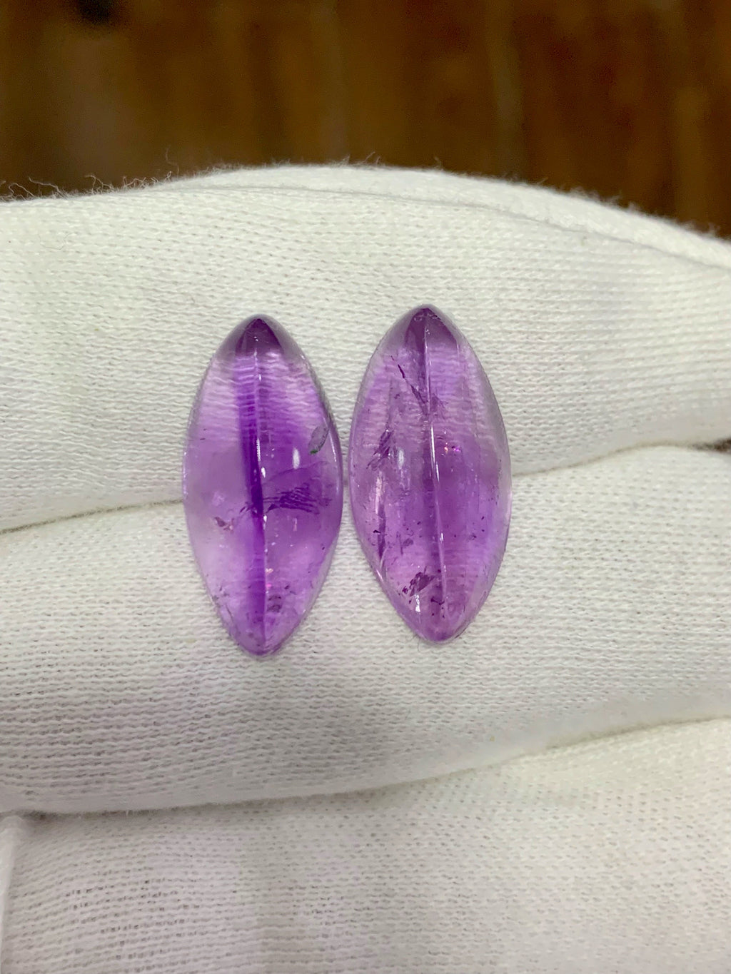 Amethyst Cabochon Pair: 32.70 Carat Deep Purple Gemstone