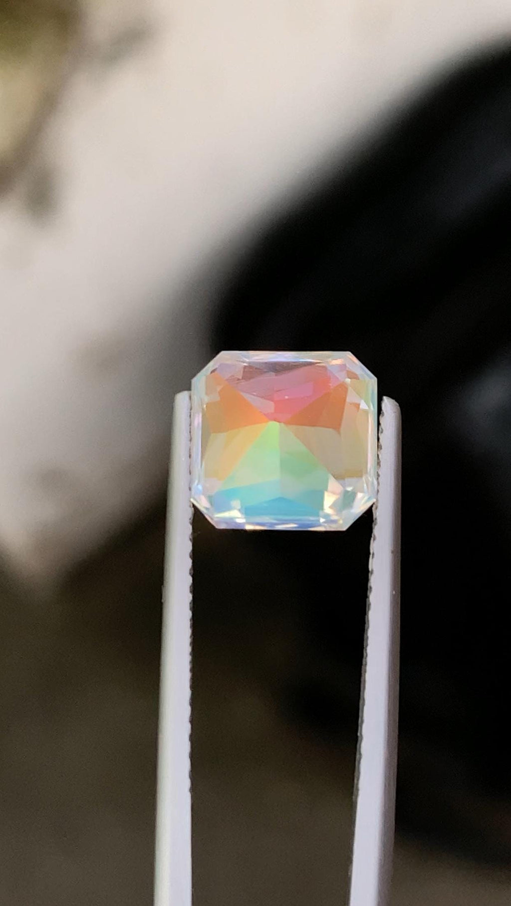Rainbow Moonstone Gemstone: Faceted Emerald Cut, Madagascar Origin, 5.14 ct