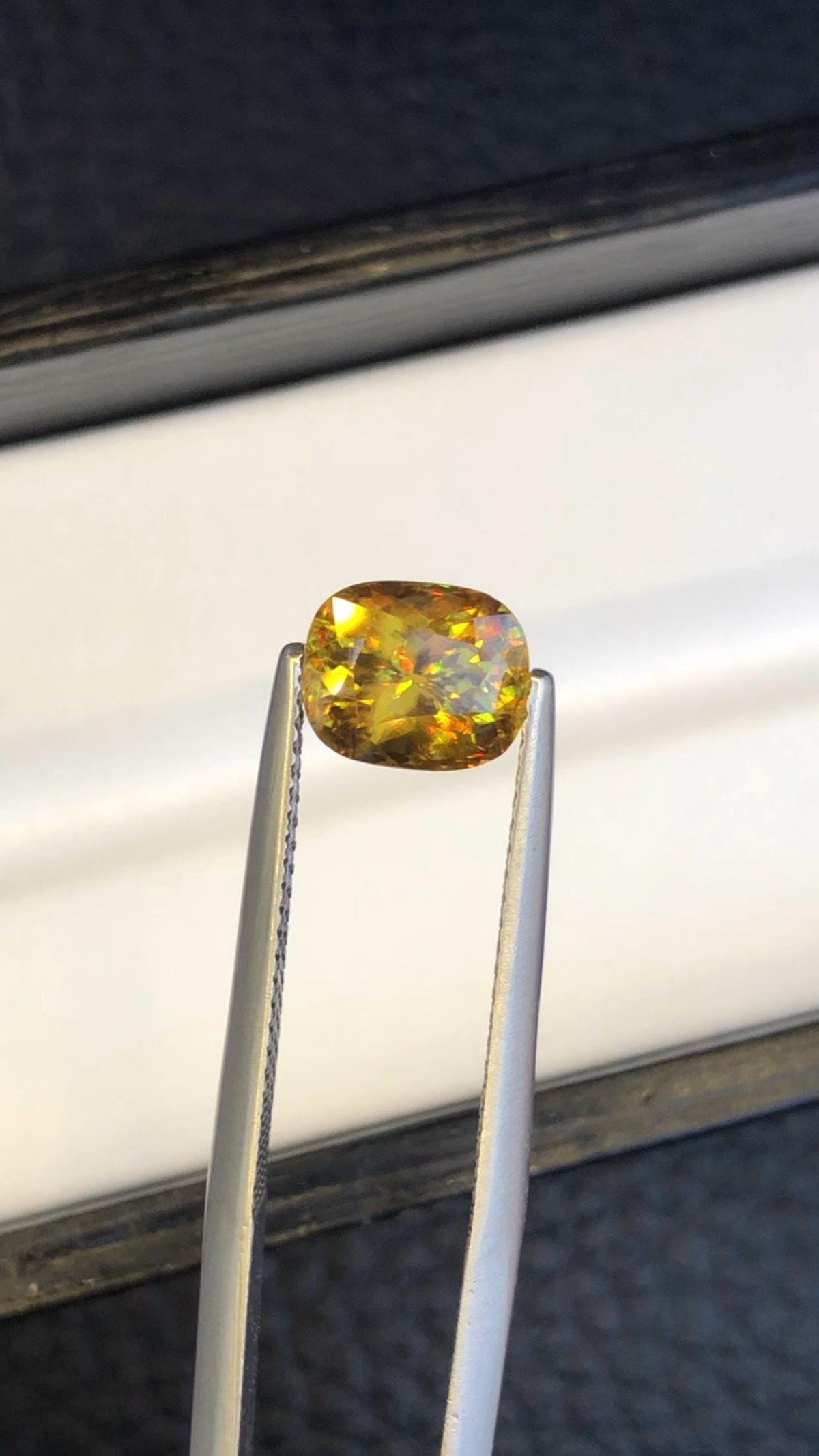 2.10 CT Cushion Cut Sphene Gemstone: Yellow/Red/Orange Titanite