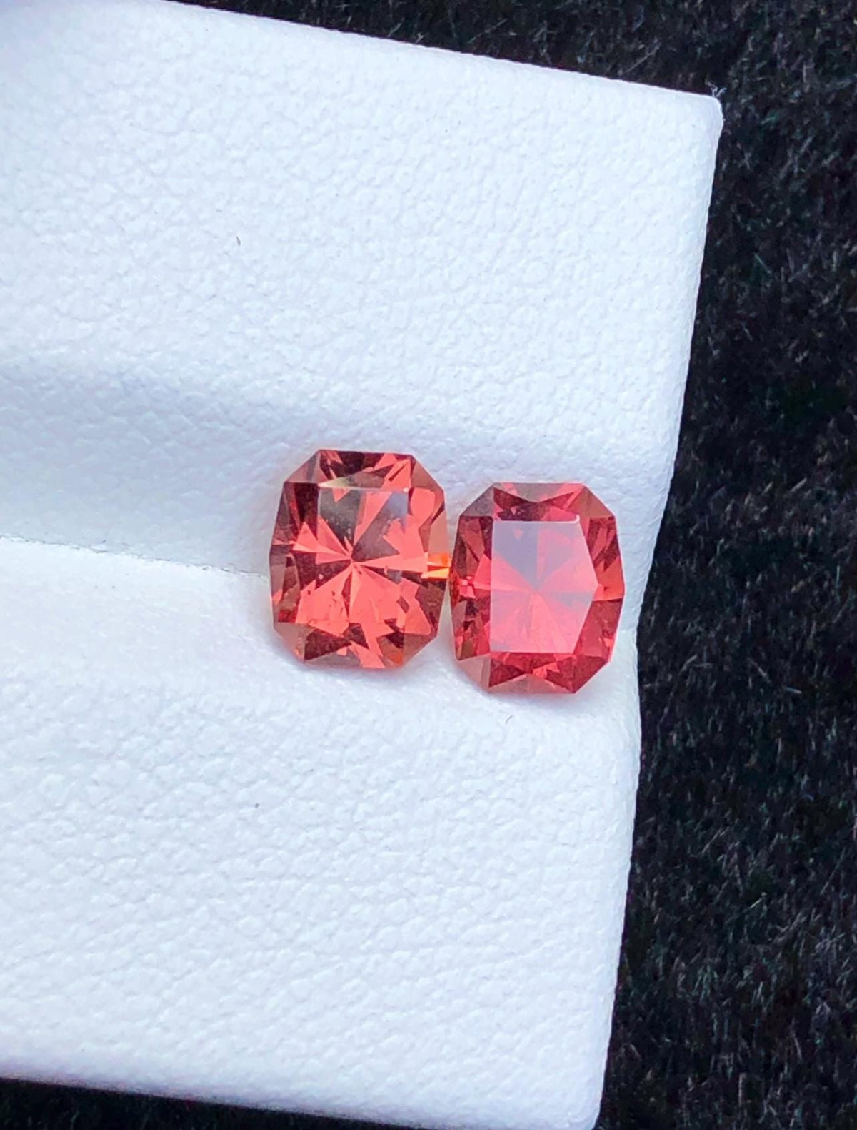 Malaya Garnet 2.40ct Pair Octagonal Cushion Radiant Cut Orangish Pink Starburst Faceting Loose Gemstones