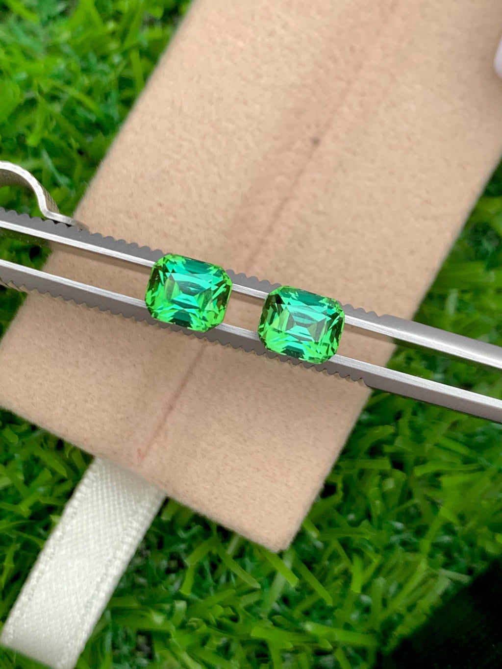 Blue Green Tourmaline Stone Pair: Cushion Cut October Birthstone, 2.45 CT