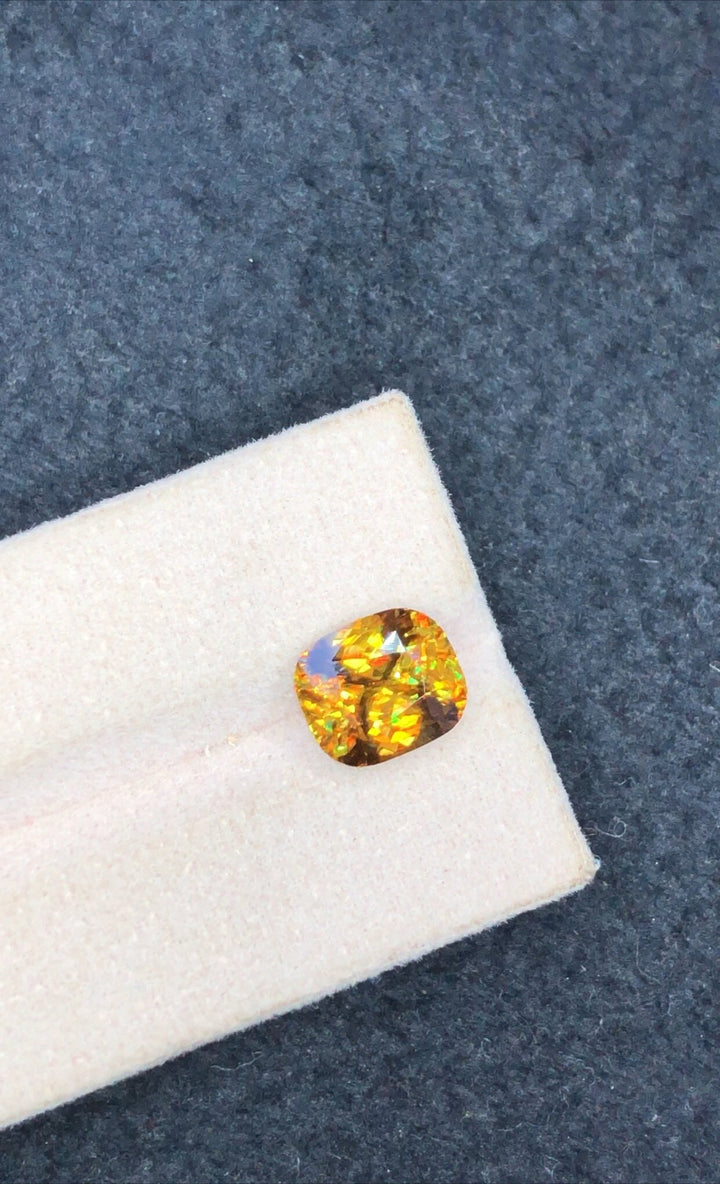 Cushion Cut Sphene Gemstone: 3.05 CT Rare Titanite with Trichroism