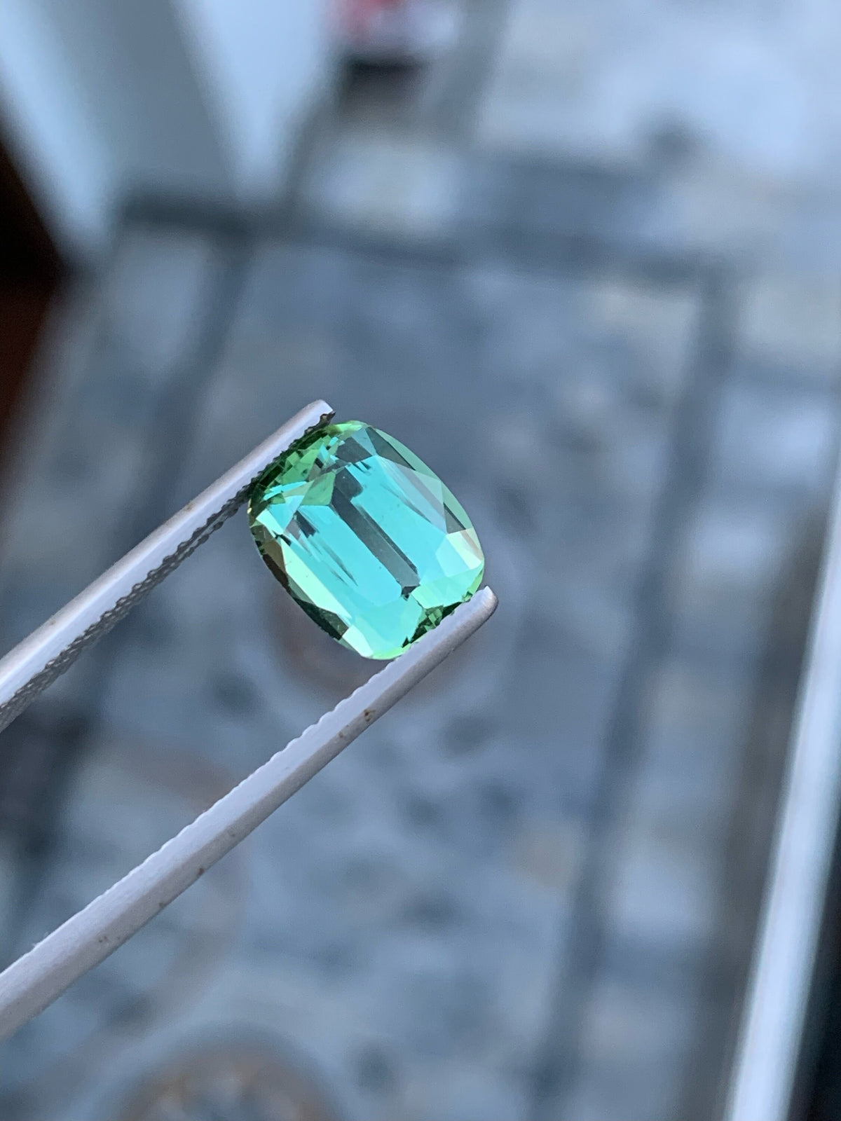 Natural Blue Green Tourmaline Gemstone For Ring Making , Cushion Cut Tourmaline Stone , 3.65 CT