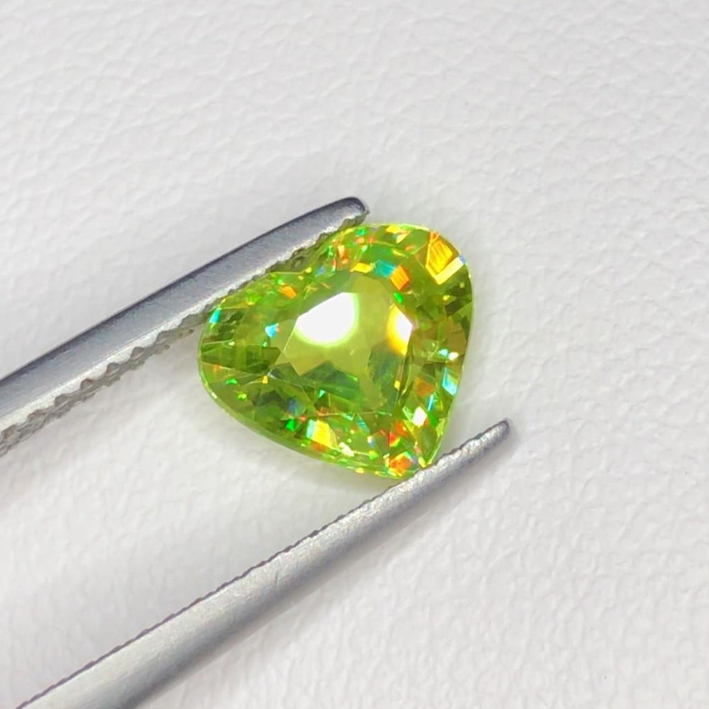 Green Sphene 1.60ct Heart Cut with Exceptional Fire  – Pakistan