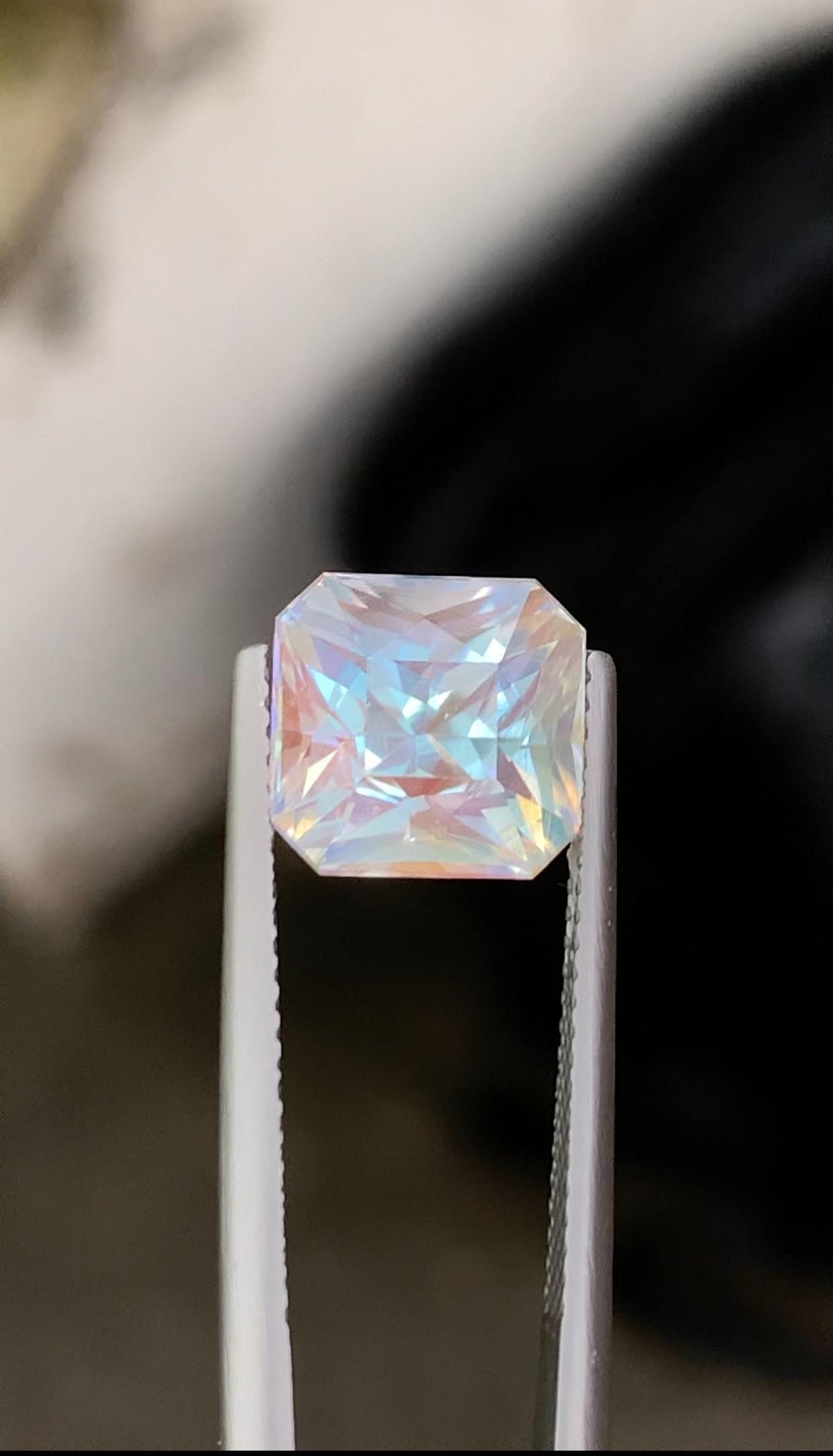 Rainbow Moonstone Gemstone: Faceted Emerald Cut, Madagascar Origin, 5.14 ct