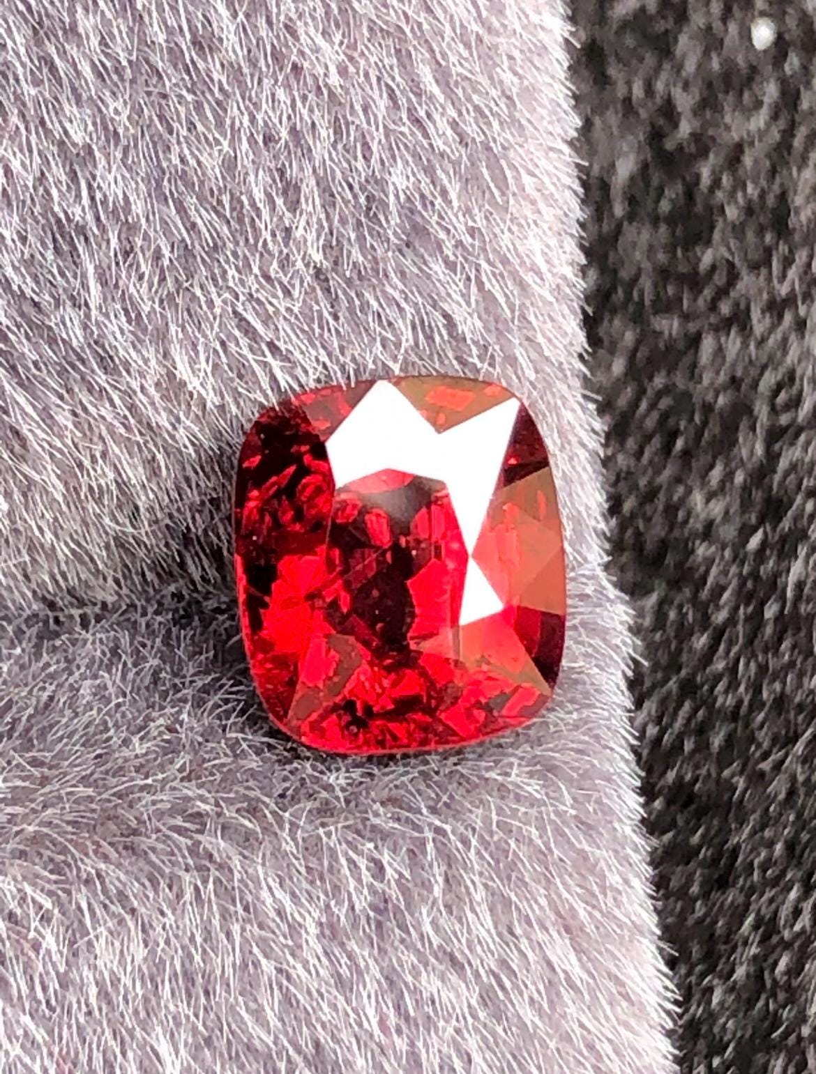 Vivid Red Spinel 1.84ct Step Cushion Cut - Burma Gemstone Loose Stone
