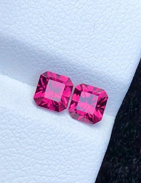 Malaya Garnet 1.50ct Pair Octagonal Radiant Cut Purple Pink Precision Matched Loose Gemstones