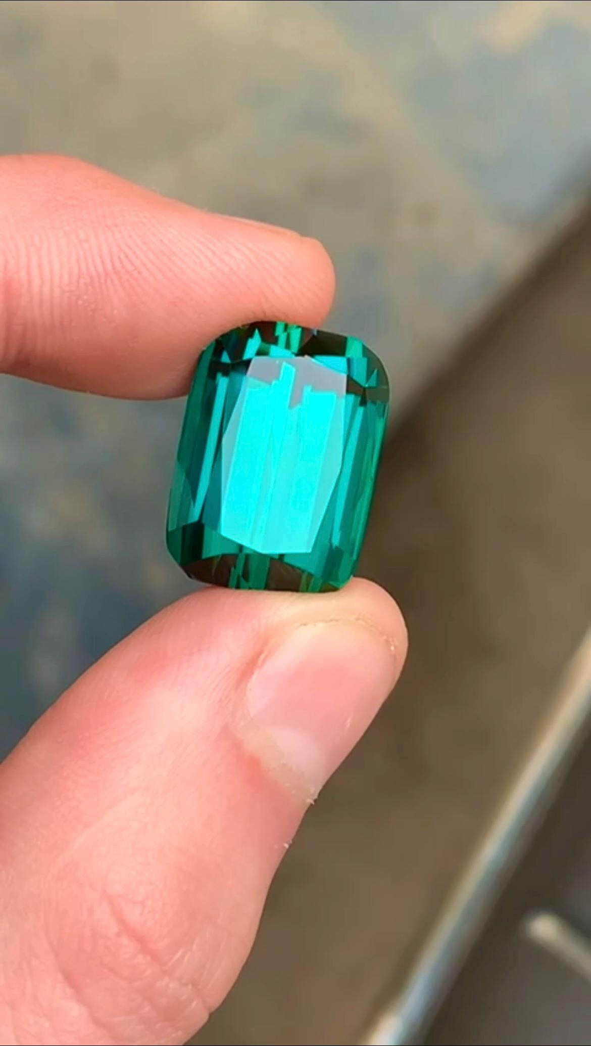 Bluish Green Tourmaline 27 Gemstone in Cushion Cut from Afghanistan