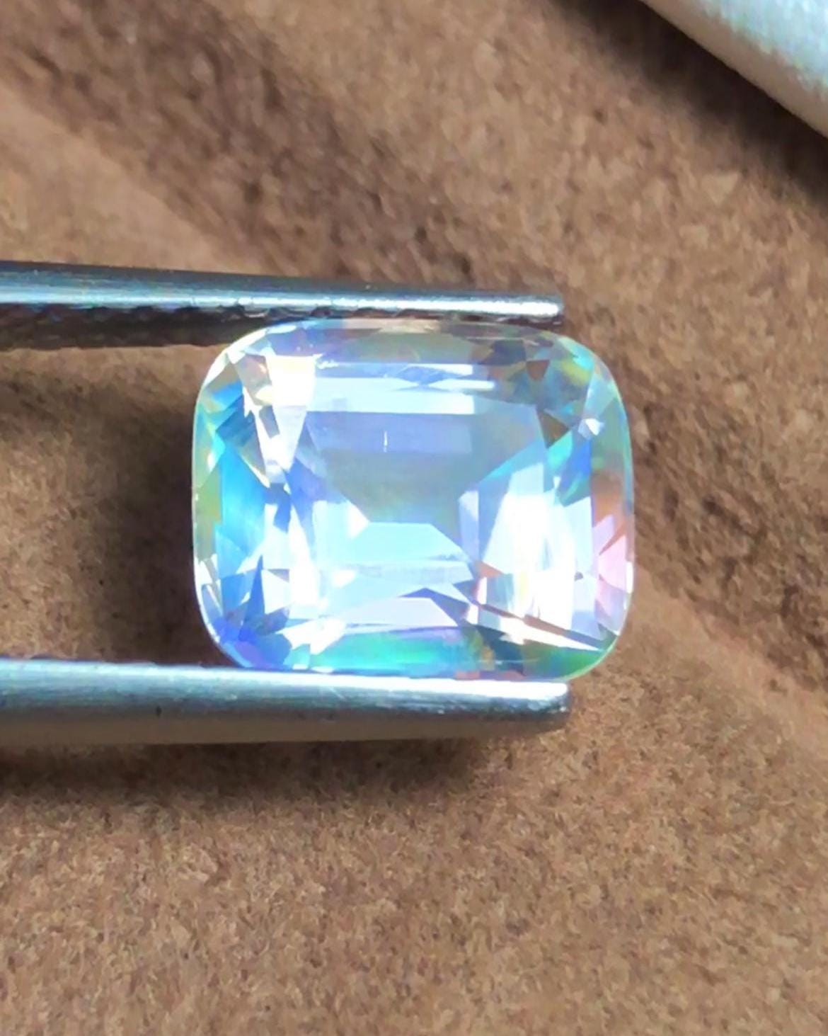 Rainbow Moonstone 2.54 Carat Cushion Cut Gemstone from Madagascar