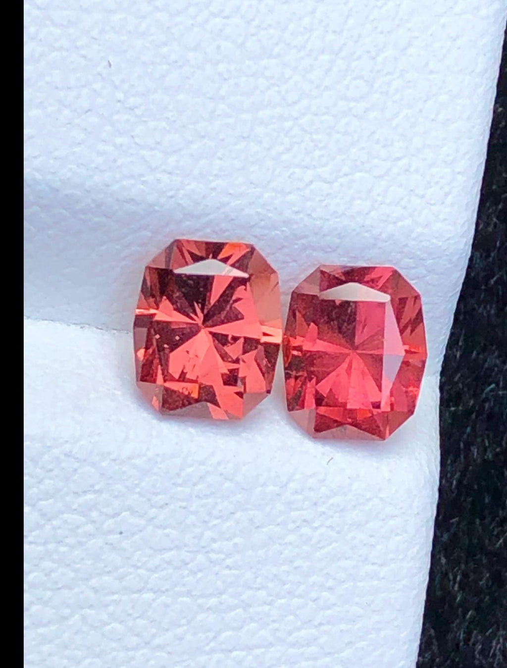 Malaya Garnet 2.40ct Pair Octagonal Cushion Radiant Cut Orangish Pink Starburst Faceting Loose Gemstones
