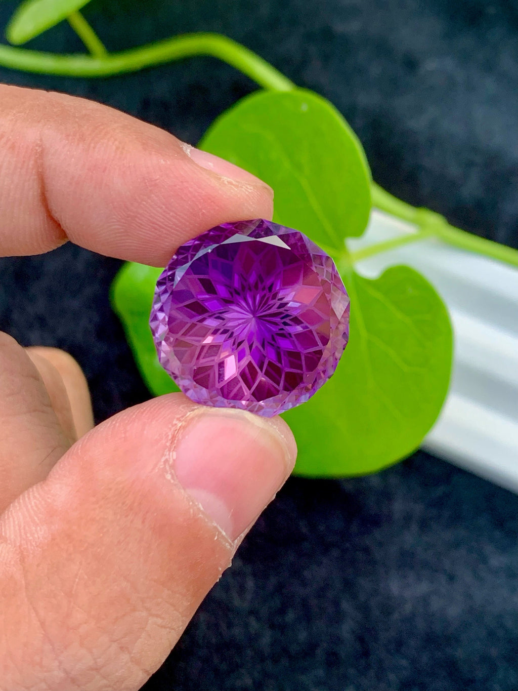 Purple Pink Amethyst Gemstone: Precision Flower Cut, Loupe Clean, 30.95 CT