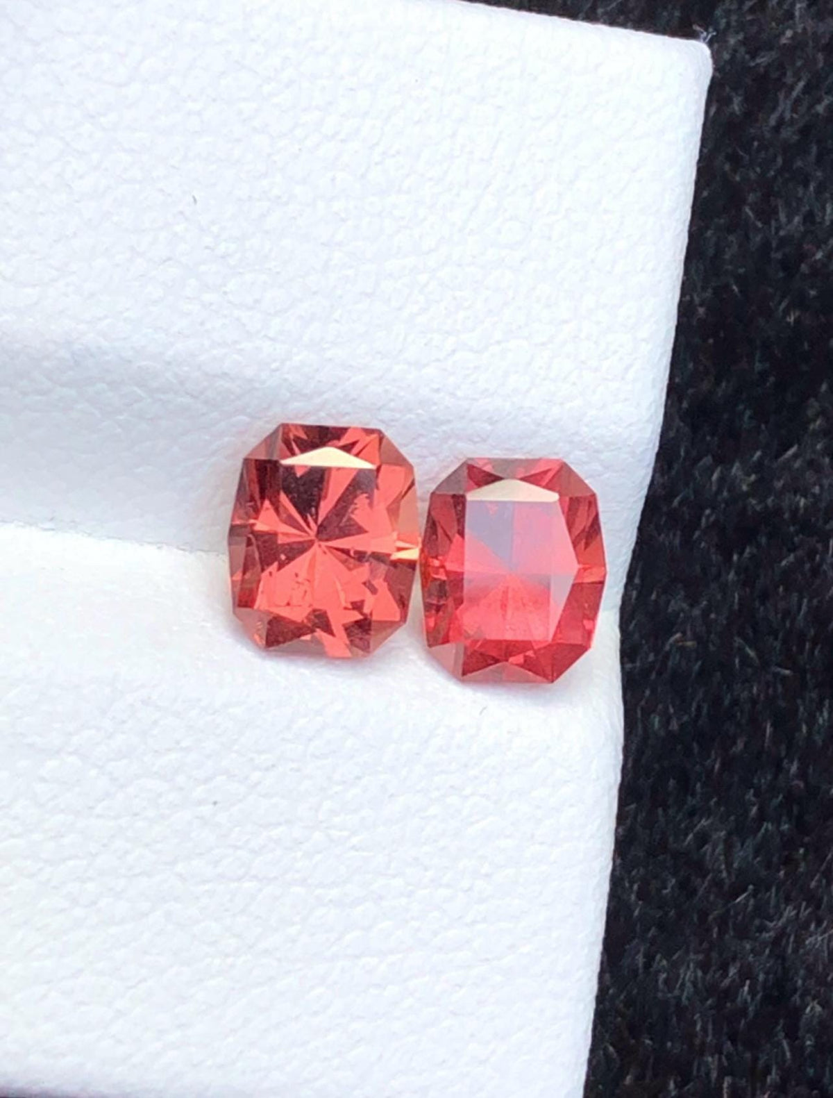Malaya Garnet 2.40ct Pair Octagonal Cushion Radiant Cut Orangish Pink Starburst Faceting Loose Gemstones
