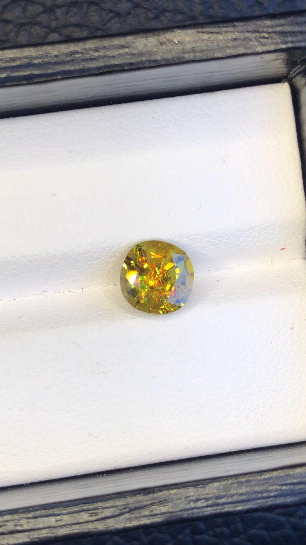 Natural Fire Sphene Gemstone: Round Faceted Titanite, 1.95 CT