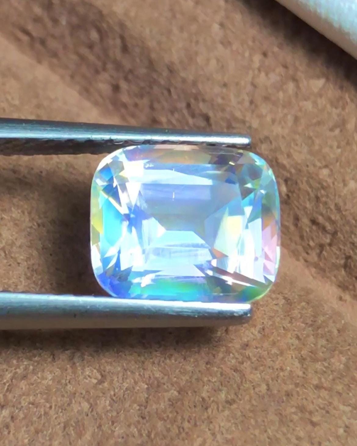 Rainbow Moonstone 2.54 Carat Cushion Cut Gemstone from Madagascar
