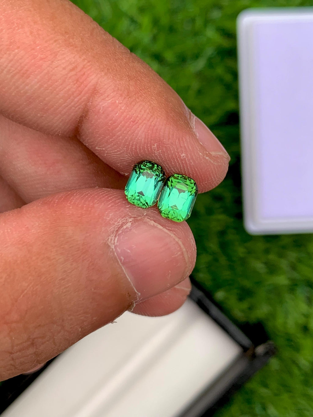 Blue Green Tourmaline Stone Pair: Cushion Cut Gemstones, 2.10 CT
