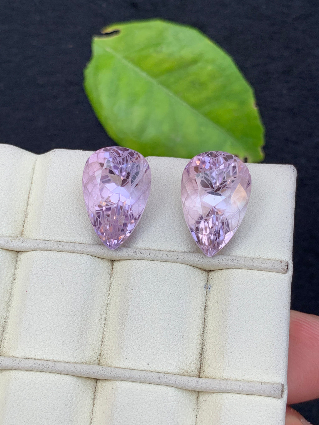 Lavender Pink Amethyst Gemstone Pair: Pear Cut Stone, 19.80 CT